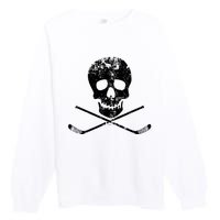 Skull And Hockey Stick Crossbones Hockey Skull Premium Crewneck Sweatshirt