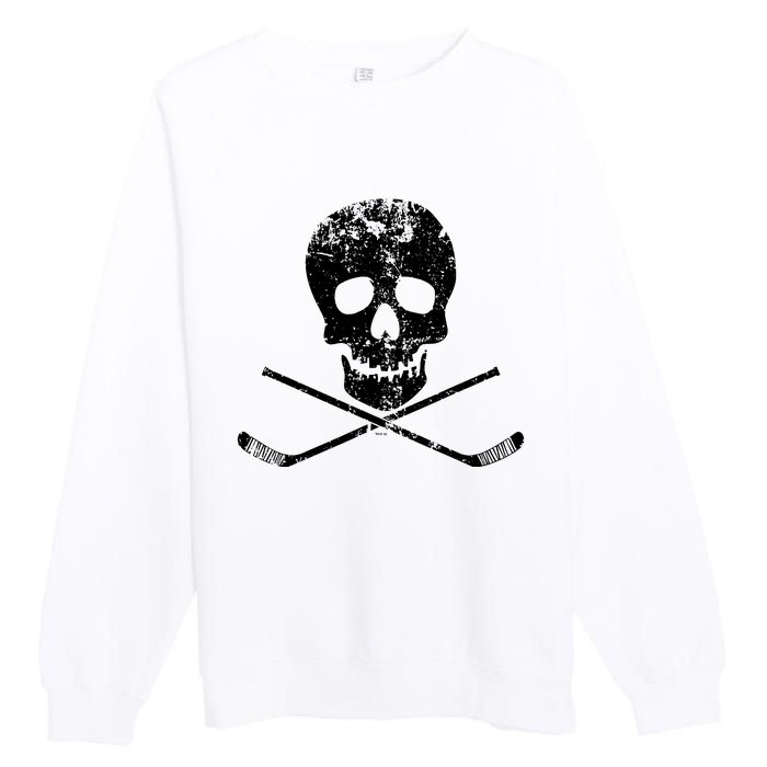 Skull And Hockey Stick Crossbones Hockey Skull Premium Crewneck Sweatshirt