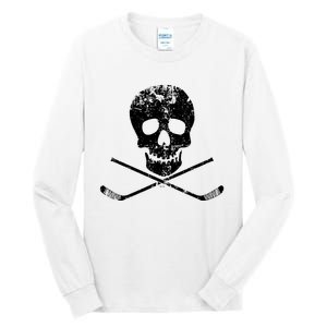 Skull And Hockey Stick Crossbones Hockey Skull Tall Long Sleeve T-Shirt