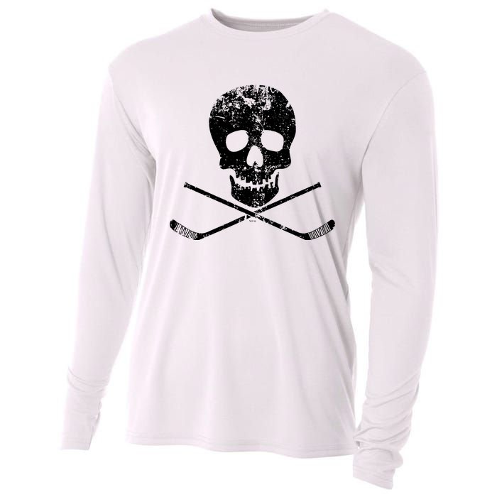 Skull And Hockey Stick Crossbones Hockey Skull Cooling Performance Long Sleeve Crew