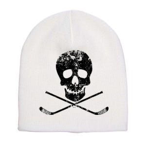 Skull And Hockey Stick Crossbones Hockey Skull Short Acrylic Beanie