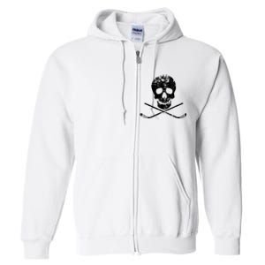 Skull And Hockey Stick Crossbones Hockey Skull Full Zip Hoodie