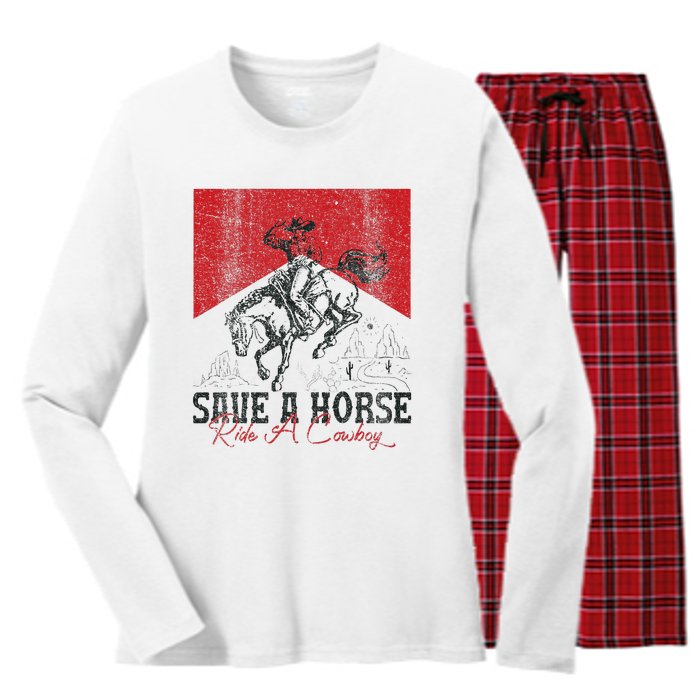 Save A Horse Ride A Cowboy Vintage Country Western Women's Long Sleeve Flannel Pajama Set 