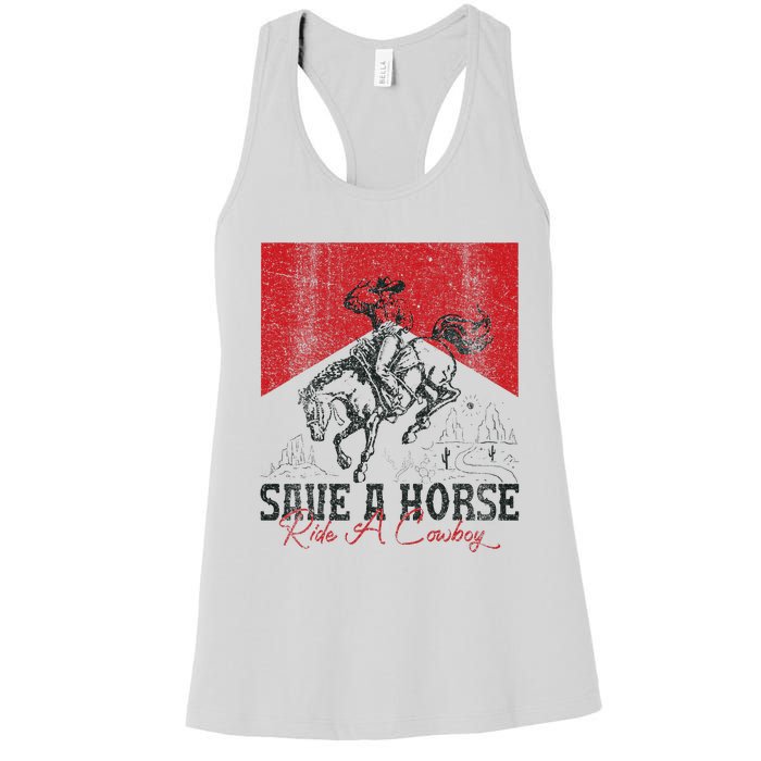 Save A Horse Ride A Cowboy Vintage Country Western Women's Racerback Tank