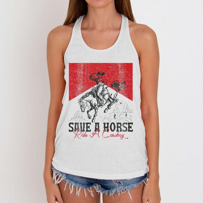 Save A Horse Ride A Cowboy Vintage Country Western Women's Knotted Racerback Tank