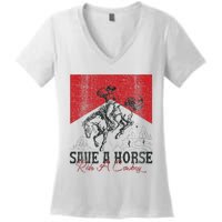 Save A Horse Ride A Cowboy Vintage Country Western Women's V-Neck T-Shirt