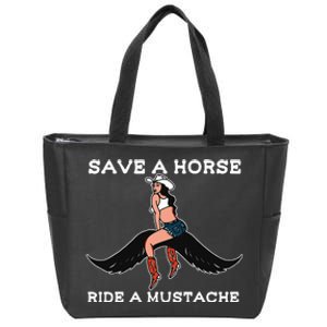 Save A Horse Ride A Mustache Zip Tote Bag