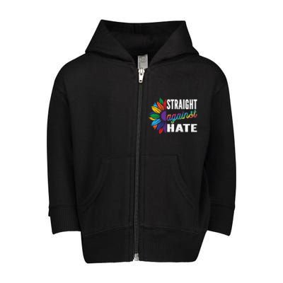 Straight Against Hate Pride Month Lgbtq Support Funny Gift Toddler Zip Fleece Hoodie