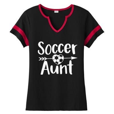 Soccer Aunt Heart Sport Lover Auntie Mother's Day Ladies Halftime Notch Neck Tee