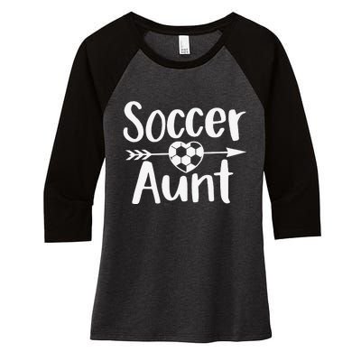 Soccer Aunt Heart Sport Lover Auntie Mother's Day Women's Tri-Blend 3/4-Sleeve Raglan Shirt