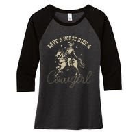 Save A Horse Ride A Cowgirl Lesbian Women's Tri-Blend 3/4-Sleeve Raglan Shirt