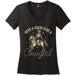 Save A Horse Ride A Cowgirl Lesbian Women's V-Neck T-Shirt