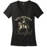 Save A Horse Ride A Cowgirl Lesbian Women's V-Neck T-Shirt