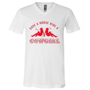 Save A Horse Ride A Cowgirl Lesbian Howdy Lesbians V-Neck T-Shirt