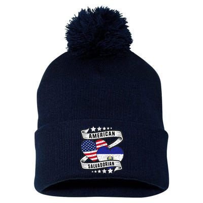 Salvadoran American Half American Half El Salvador Pom Pom 12in Knit Beanie