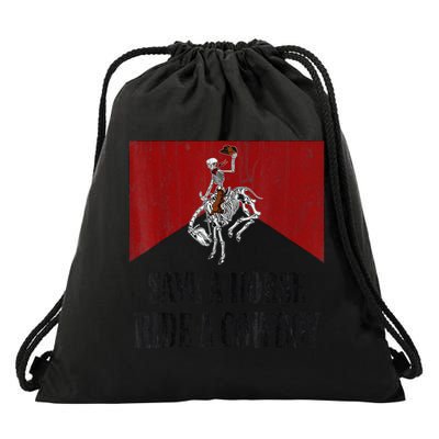 Save A Horse Ride A Cowboy Skeleton Western Country Drawstring Bag