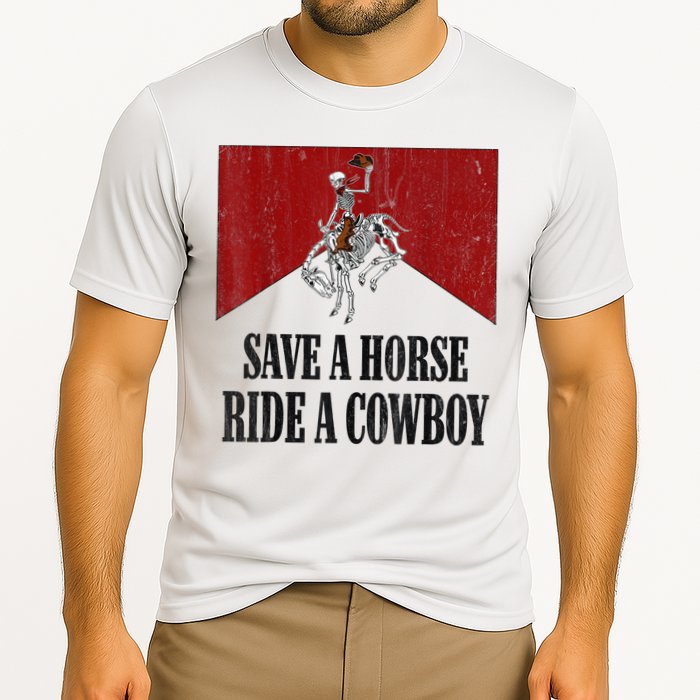 Save A Horse Ride A Cowboy Skeleton Western Country Cooling Performance Crew T-Shirt