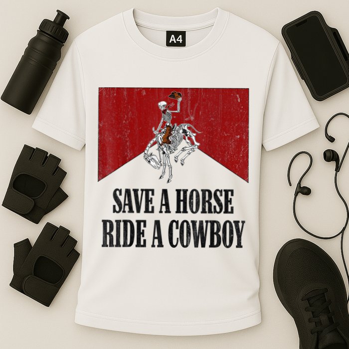 Save A Horse Ride A Cowboy Skeleton Western Country Cooling Performance Crew T-Shirt