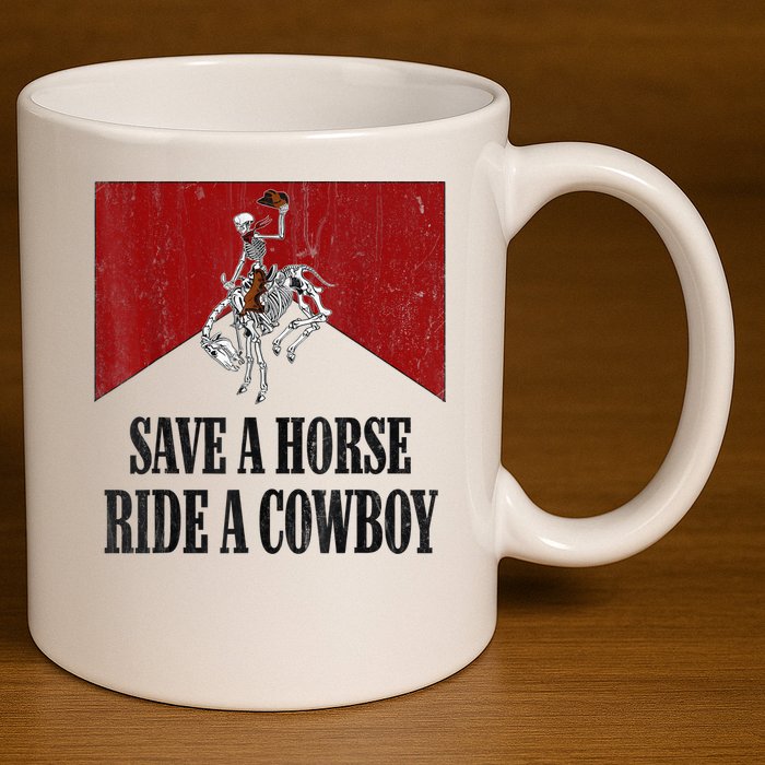 Save A Horse Ride A Cowboy Skeleton Western Country 11oz C Handle Ceramic Mug