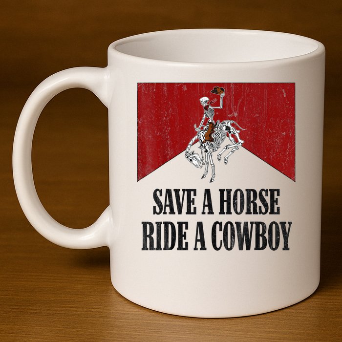 Save A Horse Ride A Cowboy Skeleton Western Country 11oz C Handle Ceramic Mug