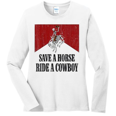 Save A Horse Ride A Cowboy Skeleton Western Country Ladies Long Sleeve Shirt