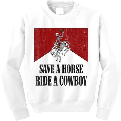 Save A Horse Ride A Cowboy Skeleton Western Country Kids Sweatshirt