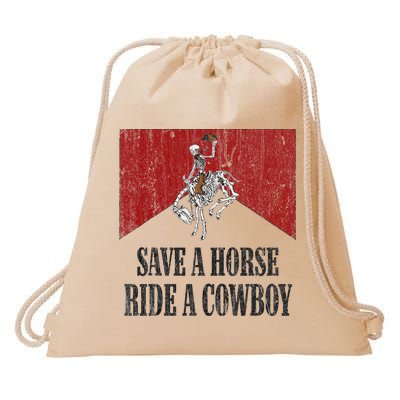 Save A Horse Ride A Cowboy Skeleton Western Country Drawstring Bag