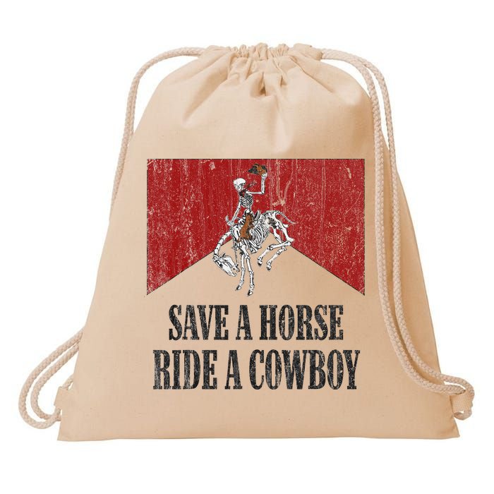 Save A Horse Ride A Cowboy Skeleton Western Country Drawstring Bag