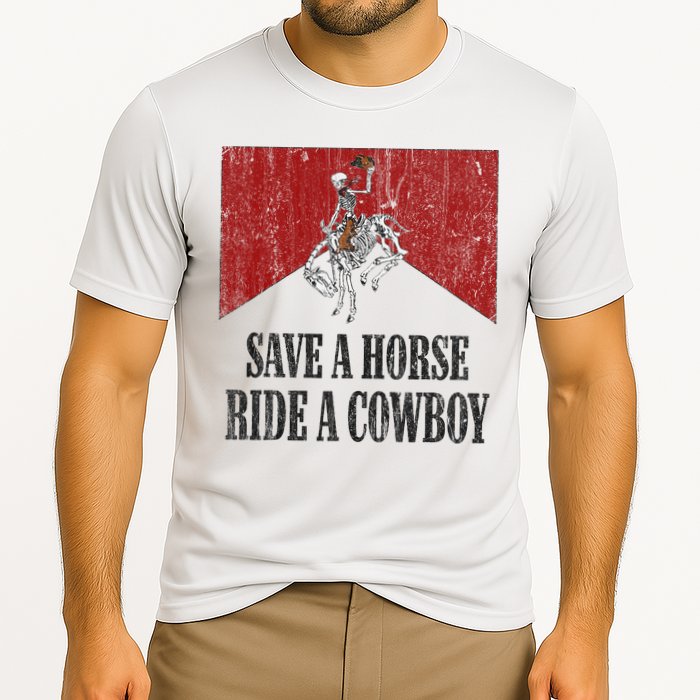 Save A Horse Ride A Cowboy Skeleton Western Country Cooling Performance Crew T-Shirt