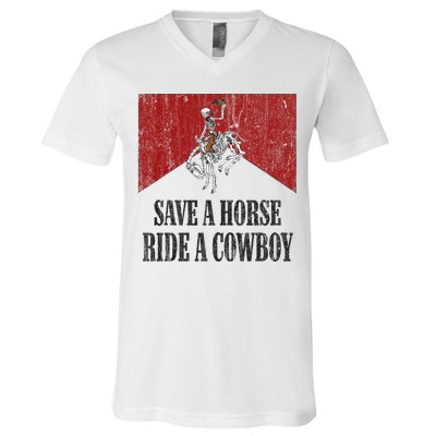 Save A Horse Ride A Cowboy Skeleton Western Country V-Neck T-Shirt