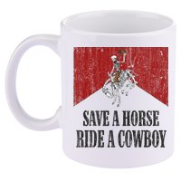 Save A Horse Ride A Cowboy Skeleton Western Country 11oz C Handle Ceramic Mug