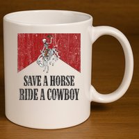 Save A Horse Ride A Cowboy Skeleton Western Country 11oz C Handle Ceramic Mug