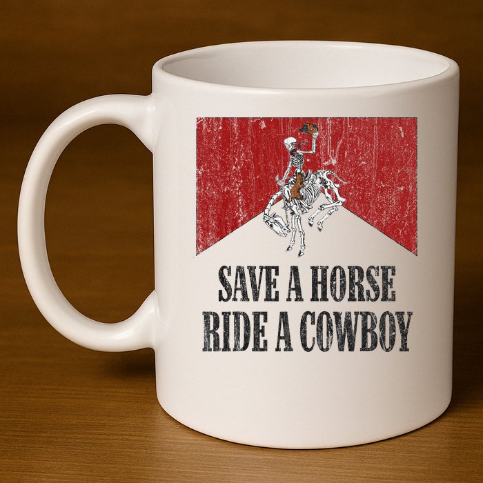 Save A Horse Ride A Cowboy Skeleton Western Country 11oz C Handle Ceramic Mug