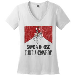 Save A Horse Ride A Cowboy Skeleton Western Country Women's V-Neck T-Shirt