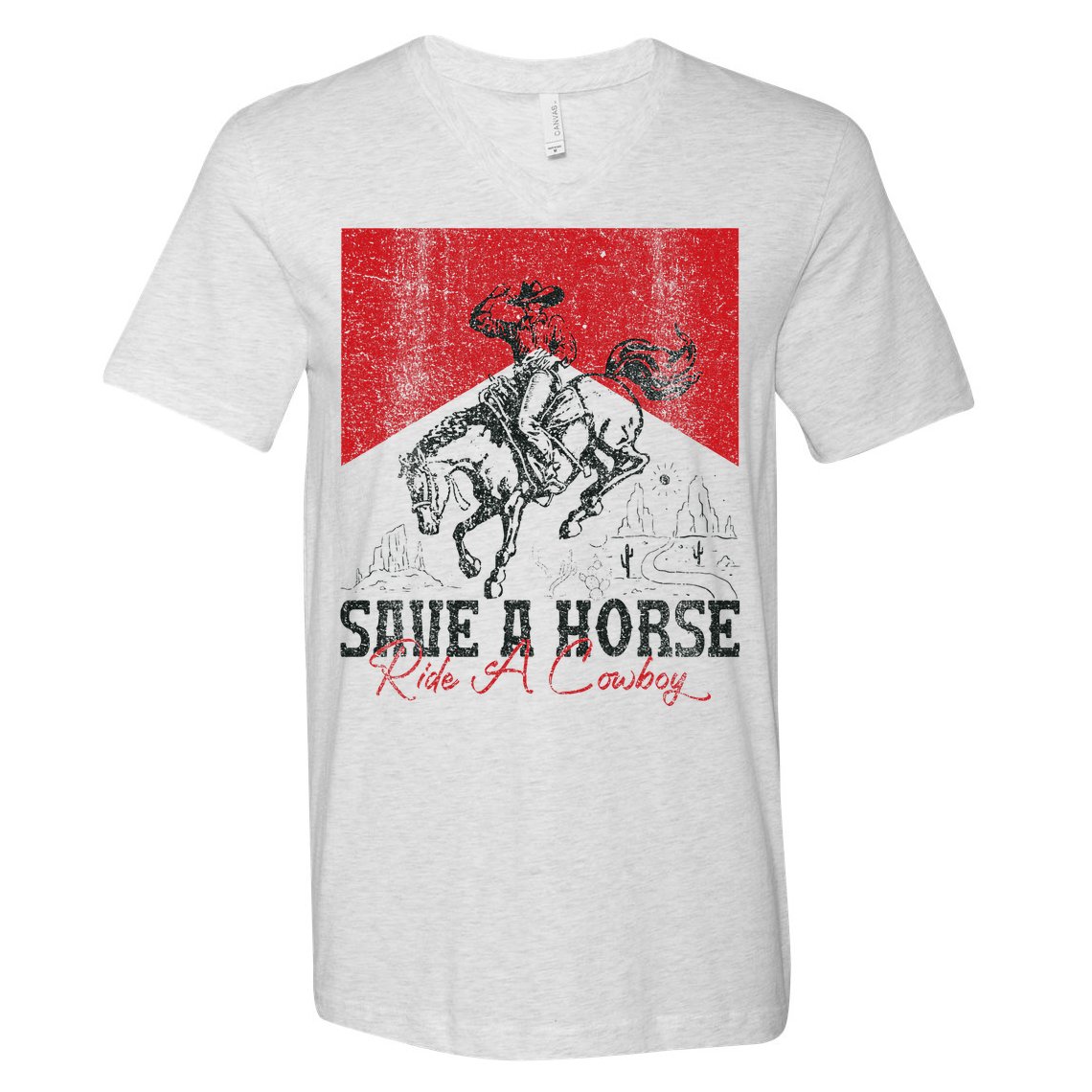 Save A Horse Ride A Cowboy Vintage Country Western V-Neck T-Shirt