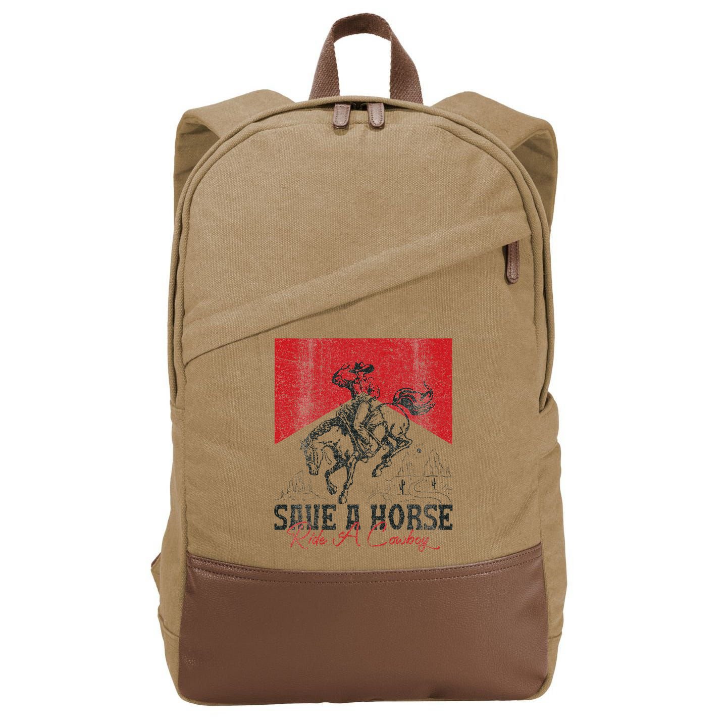 Save A Horse Ride A Cowboy Vintage Country Western Cotton Canvas Backpack