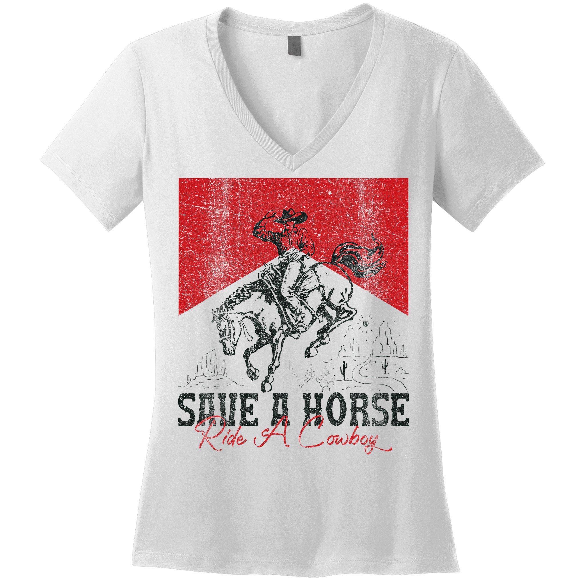Save A Horse Ride A Cowboy Vintage Country Western Women's V-Neck T-Shirt