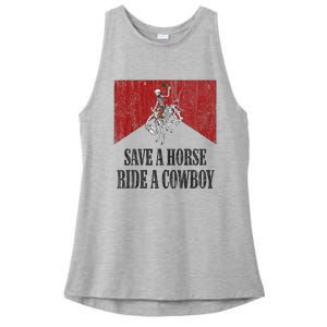 Save A Horse Ride A Cowboy Skeleton Western Country Ladies PosiCharge Tri-Blend Wicking Tank