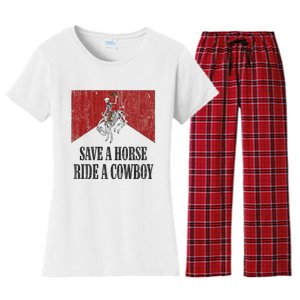 Save A Horse Ride A Cowboy Skeleton Western Country Women's Flannel Pajama Set