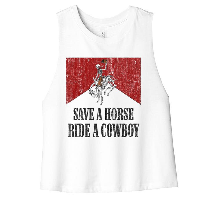 Save A Horse Ride A Cowboy Skeleton Western Country Women's Racerback Cropped Tank