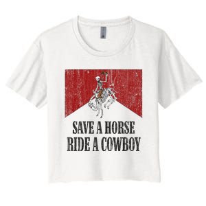 Save A Horse Ride A Cowboy Skeleton Western Country Women's Crop Top Tee