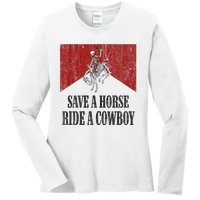 Save A Horse Ride A Cowboy Skeleton Western Country Ladies Long Sleeve Shirt