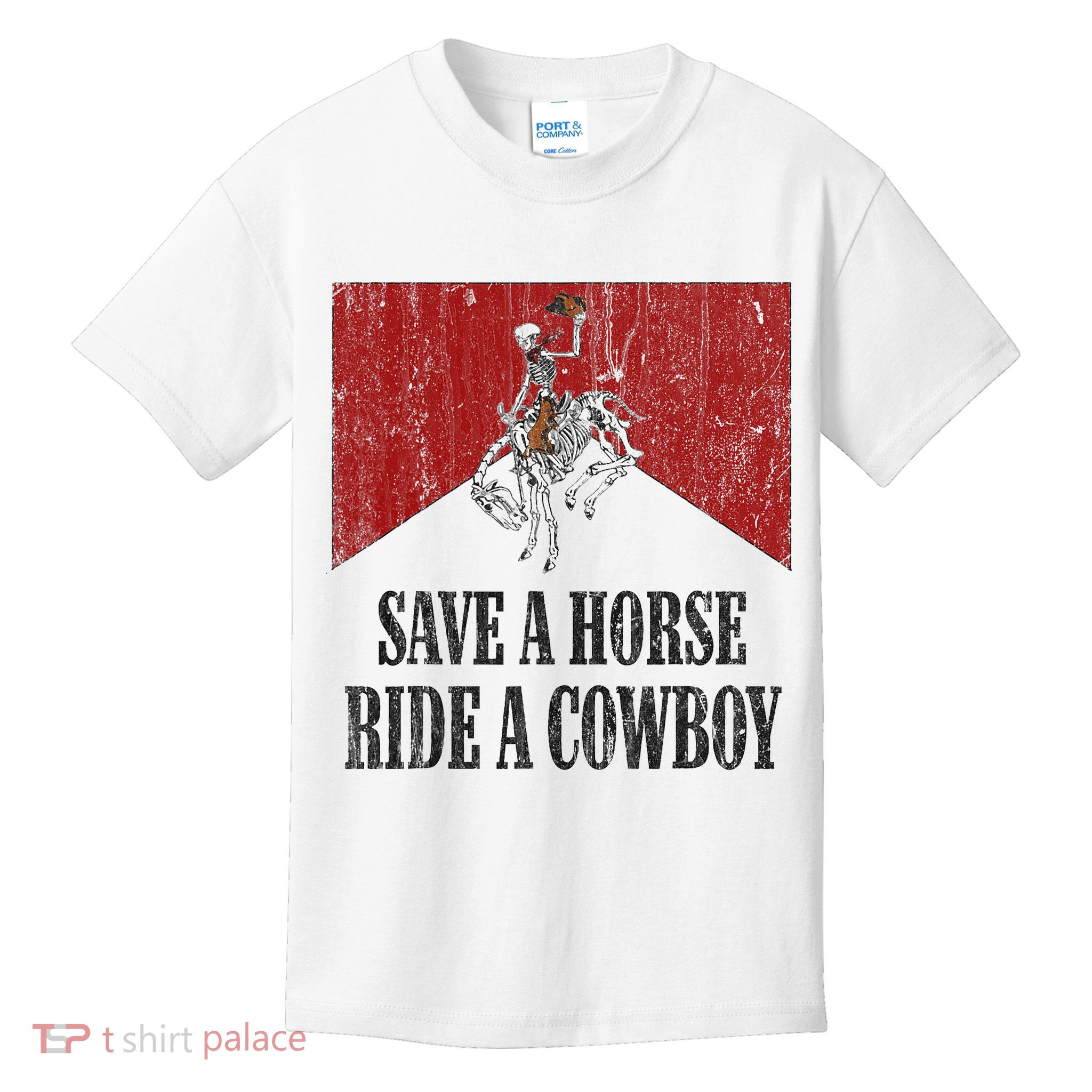 Save A Horse Ride A Cowboy Skeleton Western Country Kids T-Shirt
