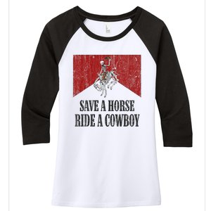 Save A Horse Ride A Cowboy Skeleton Western Country Women's Tri-Blend 3/4-Sleeve Raglan Shirt