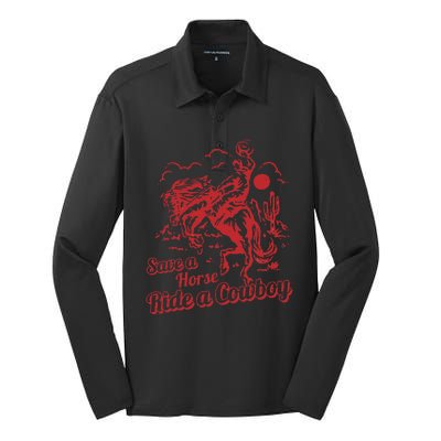 Save A Horse Ride A Cowboy Western Country Silk Touch Performance Long Sleeve Polo