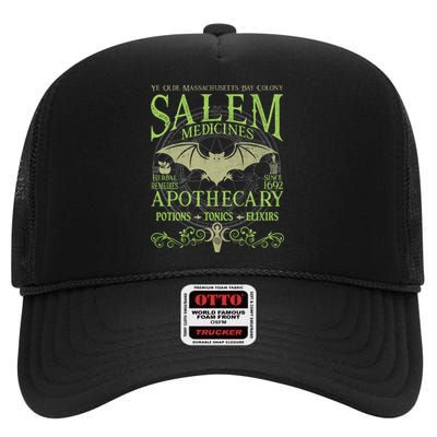 Salem Apothecary Herbalist Witch Wiccan Green Bat High Crown Mesh Back Trucker Hat