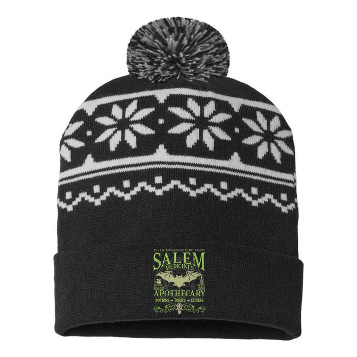 Salem Apothecary Herbalist Witch Wiccan Green Bat USA-Made Snowflake Beanie