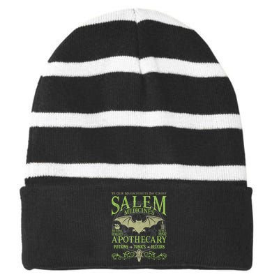 Salem Apothecary Herbalist Witch Wiccan Green Bat Striped Beanie with Solid Band