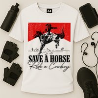 Save A Horse Ride A Cowboy Skeleton Country Skull Western Cooling Performance Crew T-Shirt