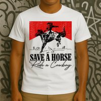 Save A Horse Ride A Cowboy Skeleton Country Skull Western T-Shirt
